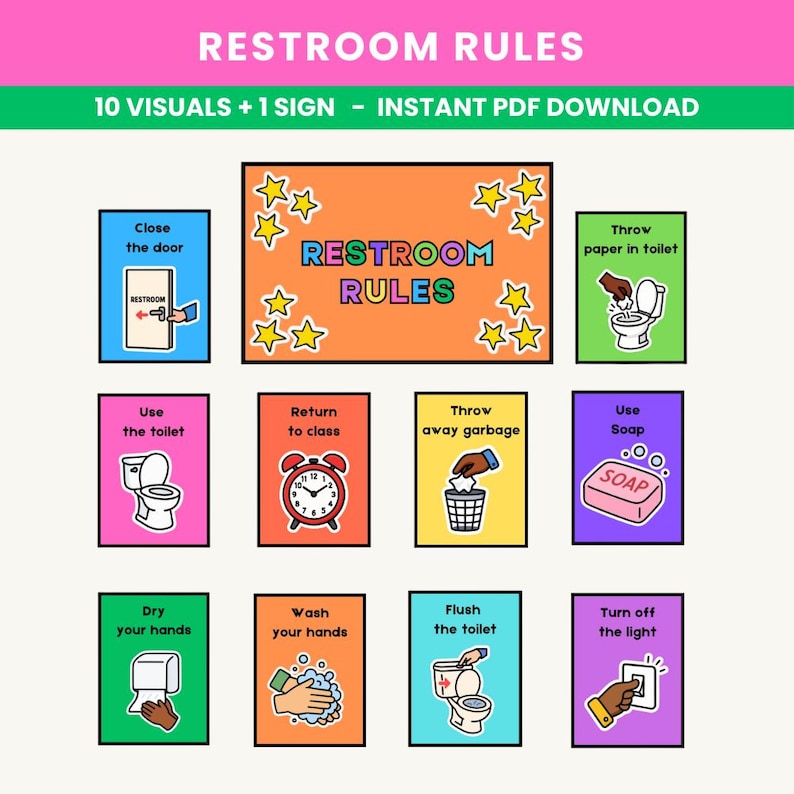 Restroom Rules Visuals for Kids: Bathroom Routine Posters (PDF) - Etsy