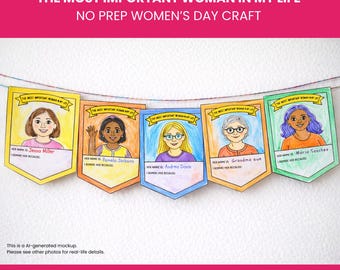 Mother's Day Pennant Banner Classroom Craft | DIY Women’s Day | Women History Month Coloring Page | Garland Printable
