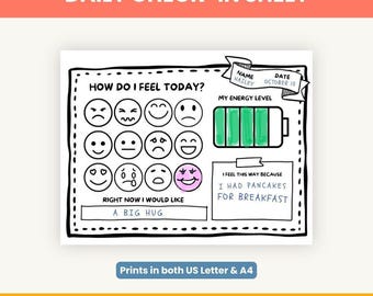 Daily Feelings Check-In for Kids | SEL Emotion & Mindfulness Worksheet | Printable PDF for Teachers, Counselors and Therapists