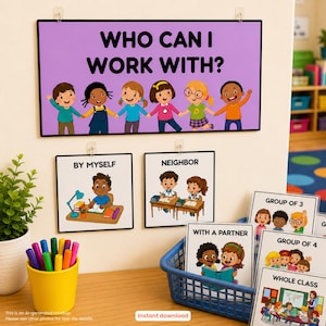 Groepswerk in de klas Visueel afdrukbare bord en kaarten | Speciaal onderwijs, ADHD en autisme, tool managementgedrag