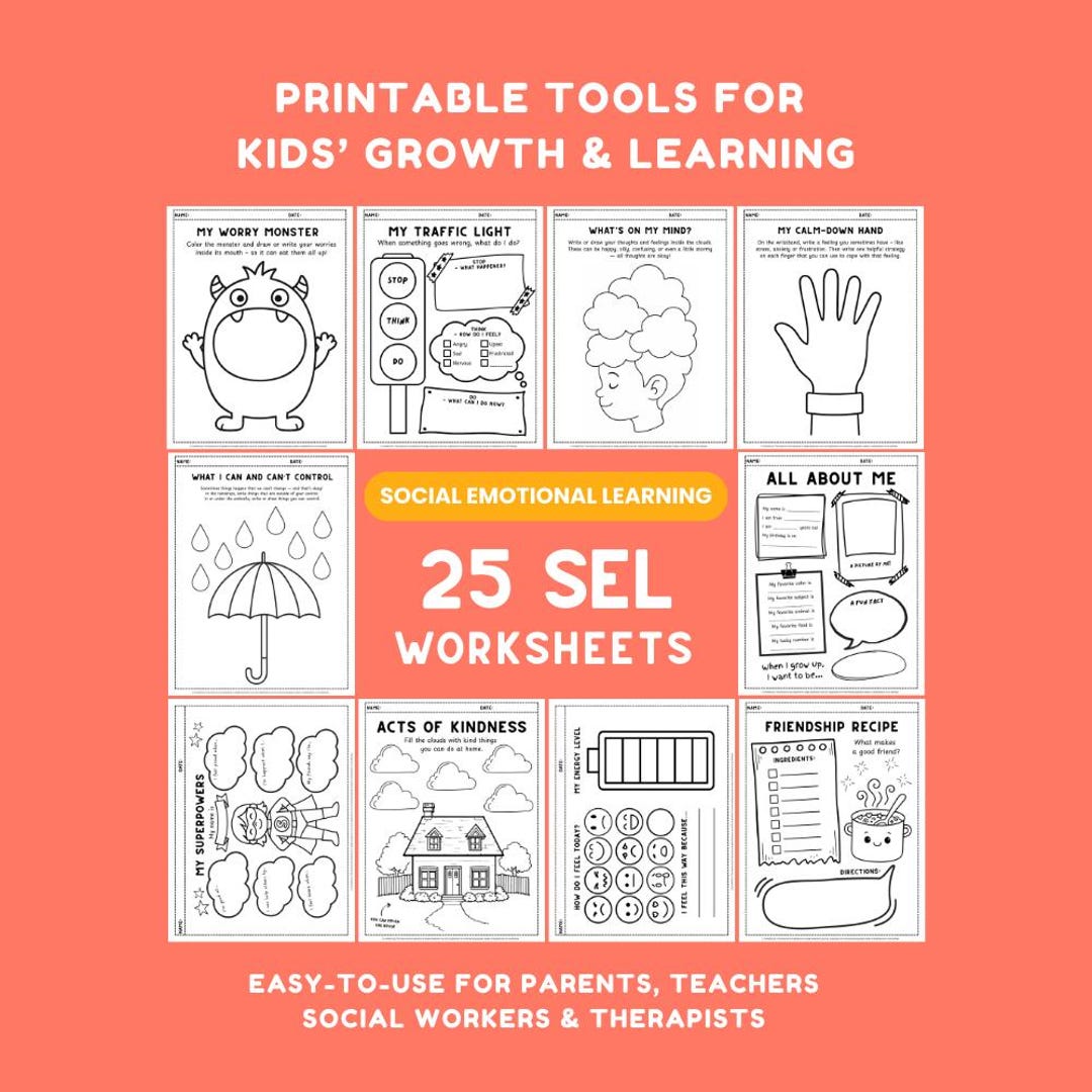 25 SEL Worksheets Bundle for Kids | Social Emotional Learning ...