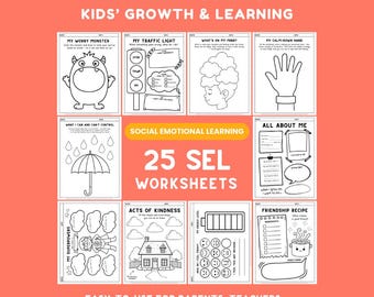 25 SEL Worksheets Bundle for Kids | Social Emotional Learning Activities | Emotions, Coping Skills, Classroom & Counseling Printable