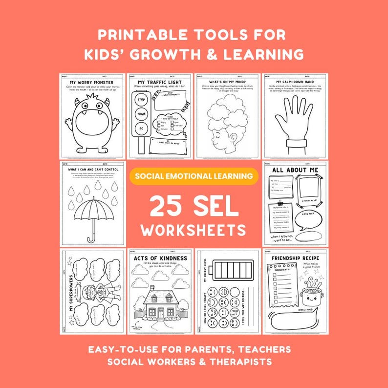 25 SEL Worksheets Bundle for Kids | Social Emotional Learning ...