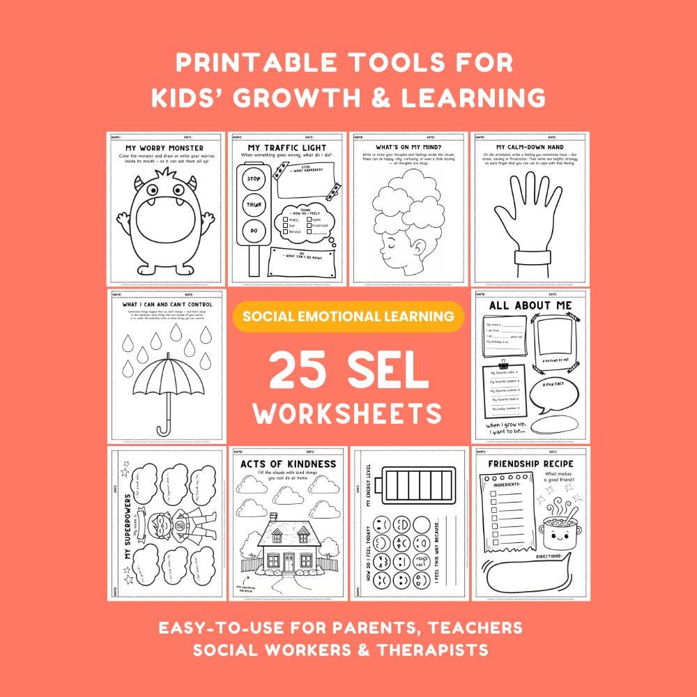 25 SEL Worksheets Bundle for Kids | Social Emotional Learning ...