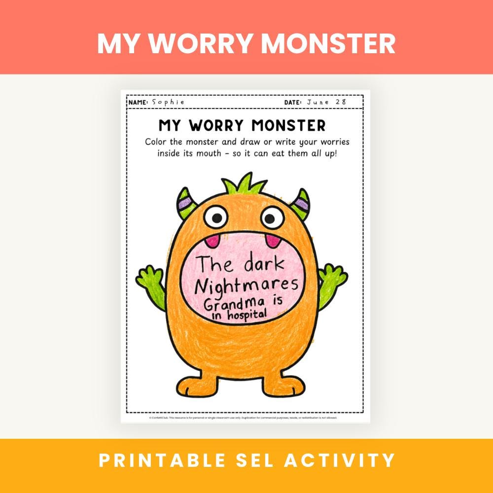 Worry Monster Worksheet.pdf Worry Monster Printable | Kids’ Anxiety Worksheet & Coping Tool (PDF ...
