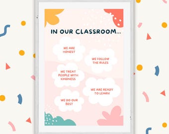 Classroom Rules Poster, Kindness & Respect Classroom Decor, SEL Printable Wall Art for Elementary Teachers