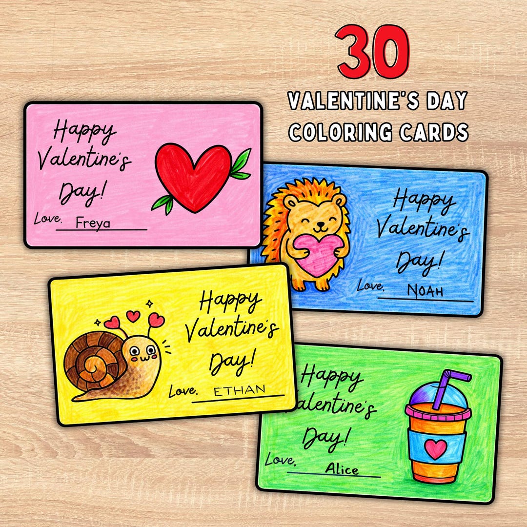 30 Valentine’s Day Coloring Cards for Kids | Printable Valentine Cards ...
