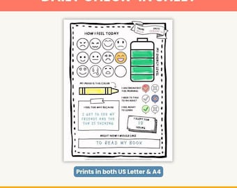 Daily Feelings Check-In PDF Sheet for Kids | SEL Mindfulness and Emotions Printable Worksheets for Teachers and Therapists