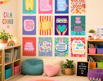Calm Corner Affirmation Posters for Kids, Growth Mindset Classroom Decor, SEL Wall Art Bundle PDF