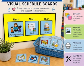 Schule Visuelle Symbole - Druckbare Bildinformationskarten & Visuelle Cue Cards | First-Then Boards für Autismus, ADHS, Special Ed Classroom