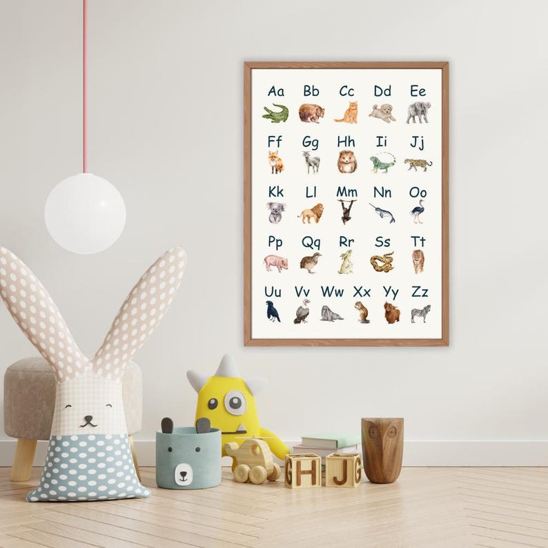 Watercolor Animal Alphabet Poster | ABC Wall Art for Kids | Educational ...