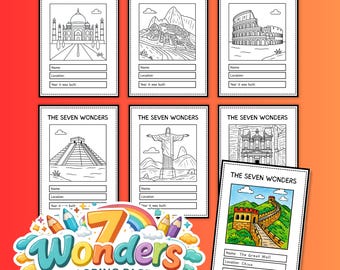 The 7 Wonders Coloring Pages Printable | Seven Wonders of the World Coloring Sheets | Geography Activity for Kids | Classroom Printable