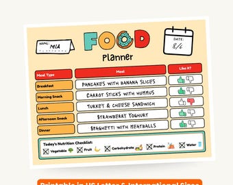 Afdrukbare voedselplanner voor kinderen: ondersteuning bij eten bij autisme, ADHD-maaltijdtracker, schema voor kieskeurige eters, visueel voedingsschema