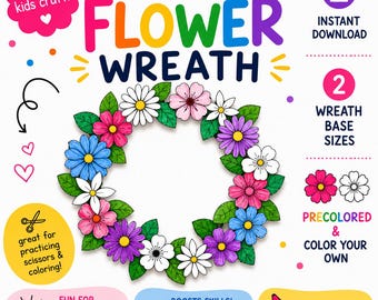 DIY Summer Flower Wreath Craft for Kids | Spring and Summer Printable Activity | Color & Cut Paper Flowers | Fine Motor Skills