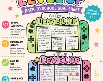 Level Up Back to School Goal Setting Activity | Goal Worksheet for Kids | First Week School SEL Activity | Classroom Community | Grades 1-6