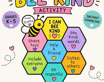 Bee Kind Activity | Kindness Craft & Writing Activity | SEL Worksheet for Kids | Back to School Classroom Community | Grades K-5