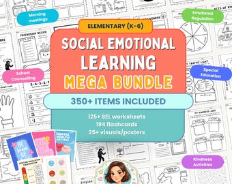 SEL Activities Mega Bundle for Elementary (K-6) | Social Emotional Learning Worksheets, Emotional Regulation & Kindness Activities