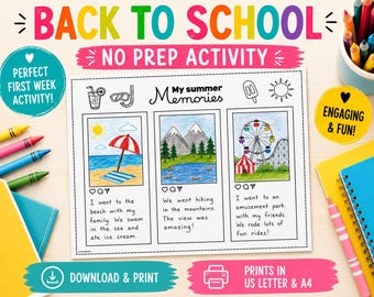 Back to School Summer Memories Worksheet | First Week of School Activity | No Prep Writing & Drawing Printable | All About My Summer