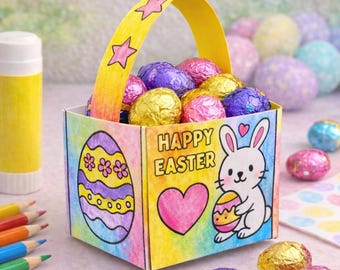 Printable Easter Basket Craft Template | DIY Coloring Easter Basket | Kids Easter Activity | Classroom Craft | Printable Easter Favor Box