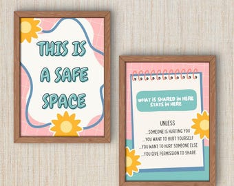 Posterset vertrouwelijkheid therapie en counseling, veilige ruimte (digitale download)