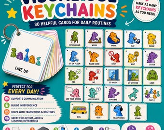 Dinosaur Visual Cue Keychains | Printable Visual Supports for Kids | Autism & Special Education Communication Cards | Routine Cards PDF