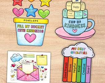 SEL Activities Bundle | No Prep Fill My Bucket, Cup of Kindness, Dear Future Me & My Best Qualities | Classroom SEL Coloring Pages