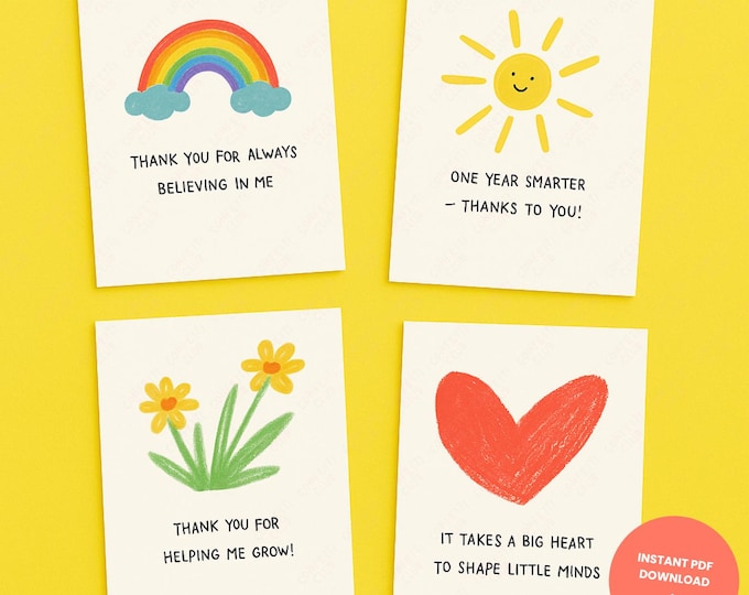 Printable Teacher Appreciation Cards for Kids – Cute End of Year Thank ...