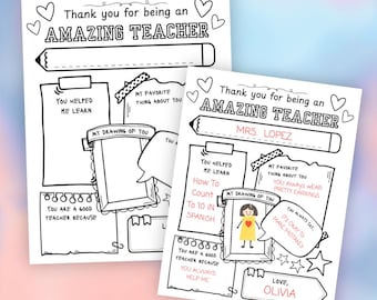 Teacher Appreciation Printable, End of Year Gift, All About My Teacher Activity Page for Kids (PDF)