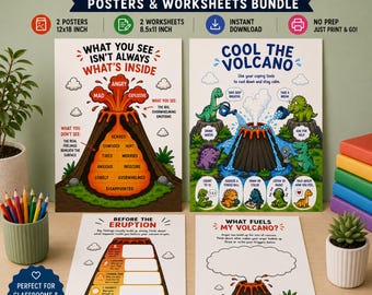 Volcano Emotions Posters & Worksheets Bundle | Anger Management Activities for Kids | SEL Calm Corner Printables | Counseling Office Decor