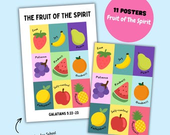 Fruit of the Spirit Poster Bundle for Kids | Christian Classroom Decor | Sunday School Printable | Bible Character Education
