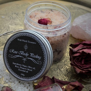 Rose Body Peeling/ Handmade Sugar Scrub/Moisturizing Spa Treat/ Witchy Selfcare/ Spa Gifts for Her/ Rose scented exfoliating scrub