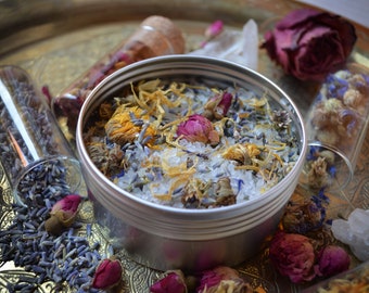 Flower scented Bath Salt/ Luxury Herbal Bath Soak/ Botanical Bath Tea / Spa Gift/ Witch ritual bath for wicca, witchcraft, meditation