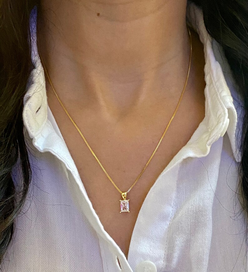 Dainty Gold Rectangle Solitaire Necklace Simple Gold Necklaces Gift for Her Audrey O Collection Gold Filled Necklaces