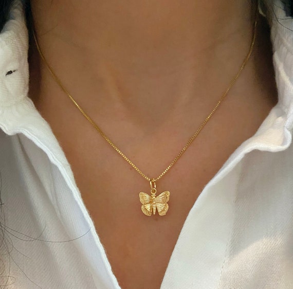 Yellow Gold Butterfly Pendant Necklace