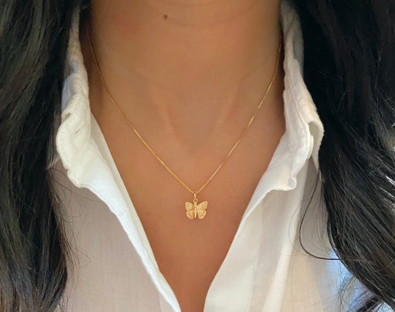 Gold dainty butterfly necklace deals