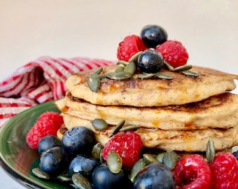 Wholemeal Pumpkin Spice,  Plant Based and Vegan Friendly Pancake Mix, with no refined sugars.