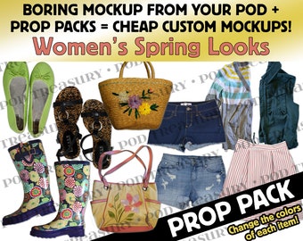 Mockup Bundle Prop Pack | Women's Spring Looks | Shoes, Bags, Tops, Shorts, Skirt | Digital Elements for Mockups