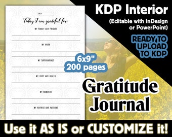 Gratitude Journal | Customizable InDesign KDP Interior | Custom KDP Interiors & Templates for Low-Content Books | PPT Template