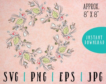 Wreath Clip Art | Eps, Svg, Jpg, & Png Digital Download | Leaves and Flowers Wreath Graphic