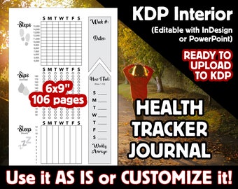 Health Tracker Journal | Customizable PPT Template and InDesign KDP Interior | Custom KDP Interiors & Templates for Low-Content Books