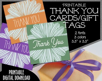 Printable Floral Thank You Cards or Gift Tags | JPG & PDF Digital Download | Daisy-type Flower Gift Card