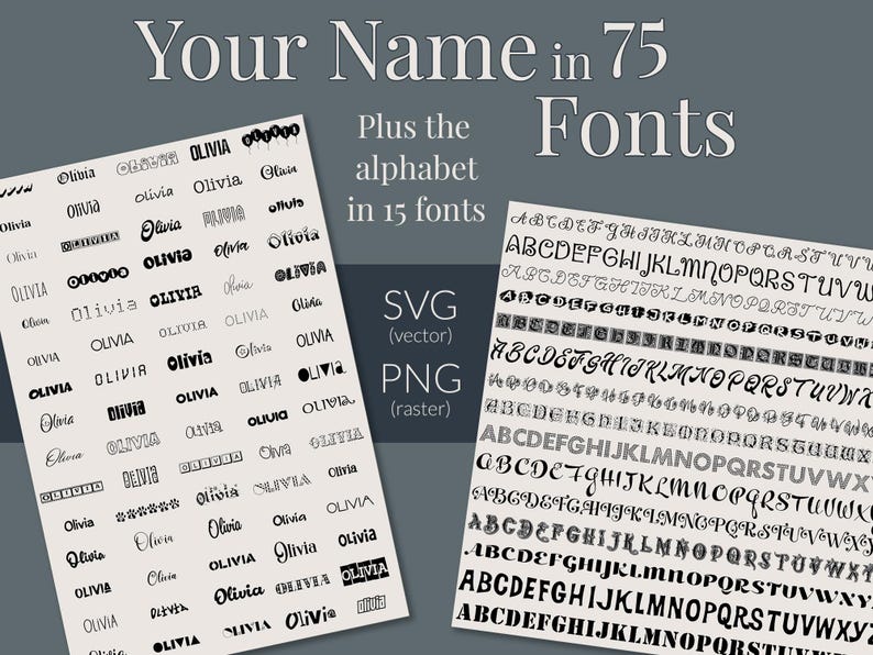 Custom Name SVG | 75 Fonts | Alphabet | Personalized Cut File | SVG and ...
