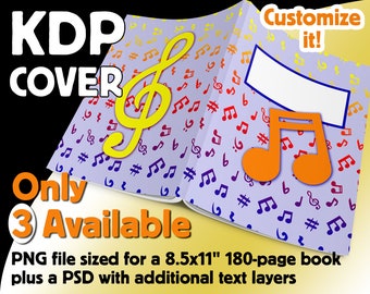 8.5x11 Kids Music KDP Book Cover Design PSD and PNG | 8.5x11 White 180 Pages | Kindle Cover Template | Musical Notes Children