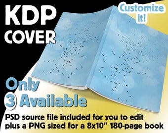 8x10 Clouds and Birds KDP Book Cover Design PSD and PNG | 8x10 White 180 Pages | Kindle Cover Template | Blue Cover