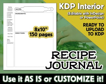 Recipe Journal | Customizable InDesign KDP Interior | Custom KDP Interiors & Templates for Low-Content Books | PPT Template