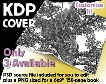 6x9 KDP Tree Book Cover Design PSD & PNG | 6x9 White 150 Pages | Kindle Cover Template | Nature Trees Plants | Black and White