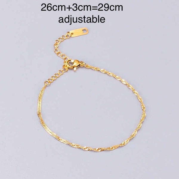 9ct 9K Yellow Gold Plated Girls ladies women Singapore ankle chain anklet. Length=10.2” +3cm extender Total 11” width=2mm Gift , Uk seller