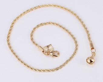 9ct 9K Yellow Gold Plated Girls Rope  ankle chain anklet. Length=10.2” width=2mm Uk seller