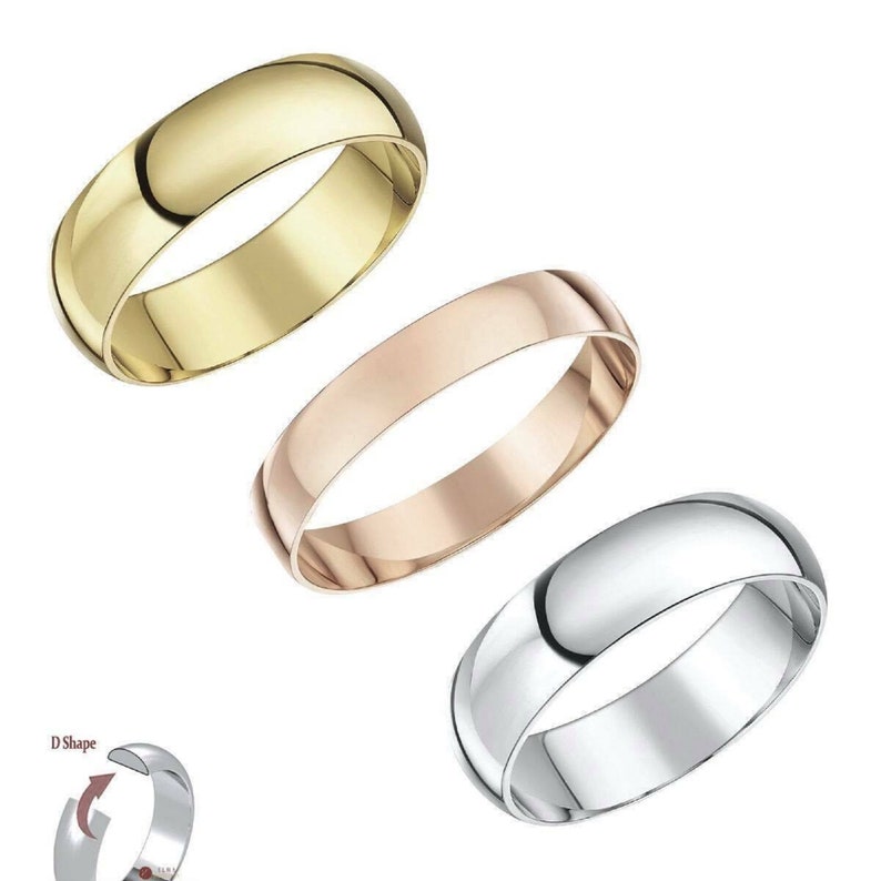9ct 9KGold FilledD Shaped Wedding Band Ring White Gold,Yellow Gold,Rose Gold Various Sizes J till Z ,W3mm,4mm, 6mm image 1