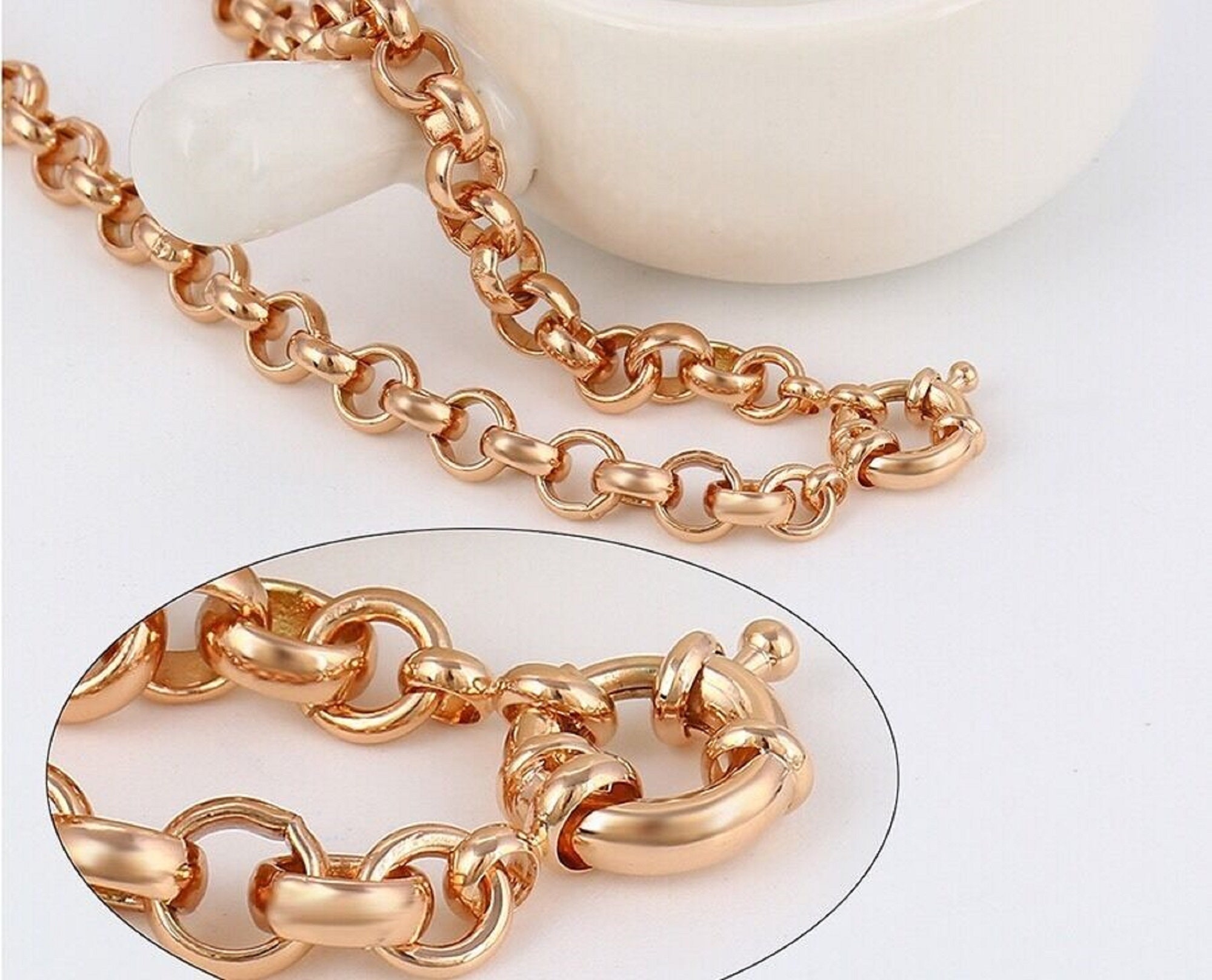 Unisex Tbar Fob Belcher Chain Shield Necklace In Solid 9ct Rose Gold - Foto 7